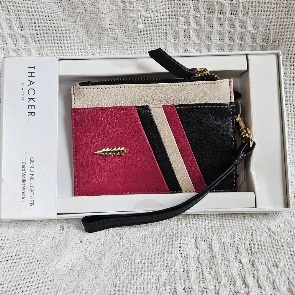 Thacker Amber Leather Wristlet Wallet Raspberry Color